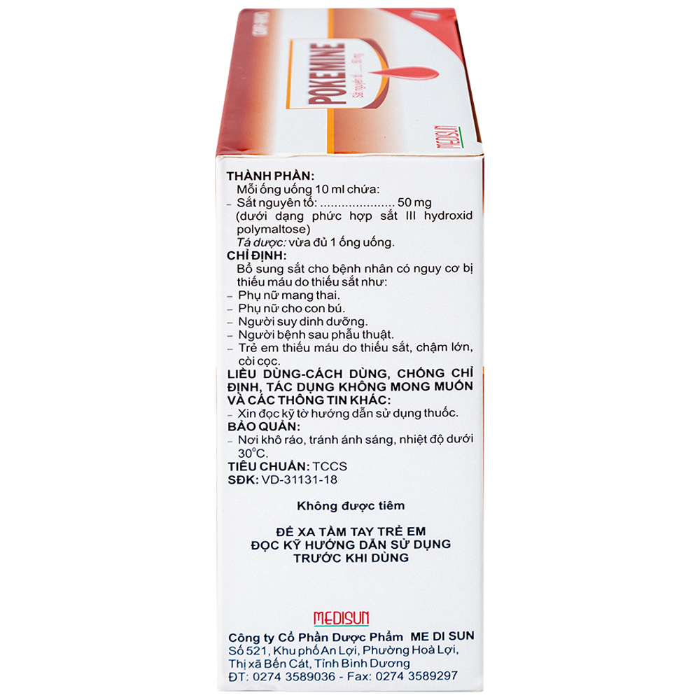 Hình ảnh Dung dịch uống Pokemine 50mg Medisun bổ sung sắt cho bệnh nhân thiếu máu (20 ống x 10ml)