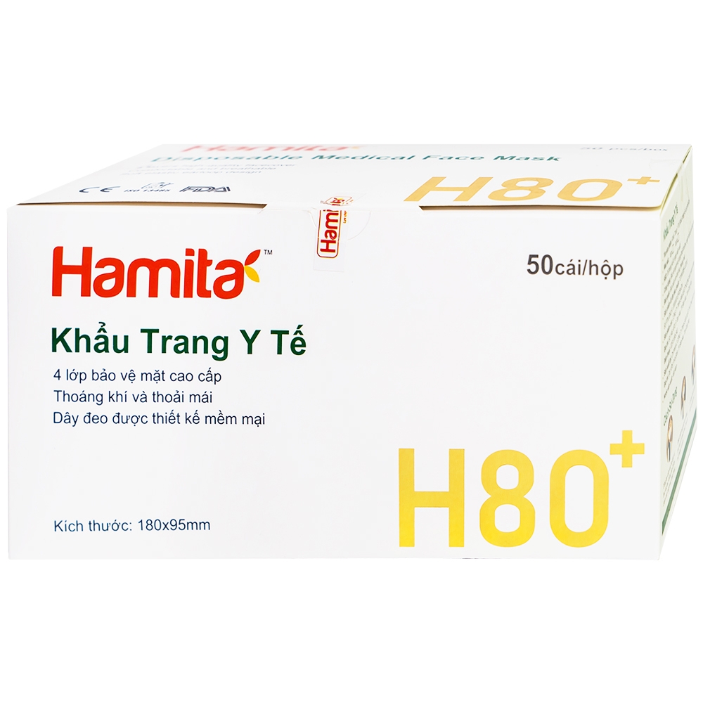 Hình ảnh Khẩu trang than hoạt tính Hamita H80+ 4 lớp hỗ trợ ngăn khói, bụi, kháng khuẩn (50 cái)
