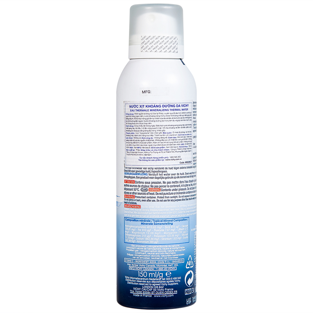 Hình ảnh Nước xịt khoáng dưỡng da Vichy Eau Thermale Mineralizing Thermal Water cấp ẩm, dịu da và cân bằng độ pH (150ml)
