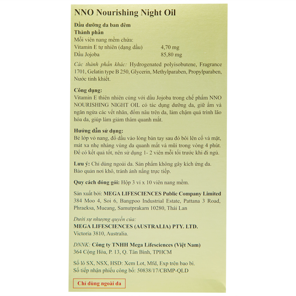 Hình ảnh Dầu dưỡng da ban đêm NNO Nourishing Night Oil MEGA We care giữ ẩm, ngừa vết nhăn, đốm nâu (3 vỉ x 10 viên)