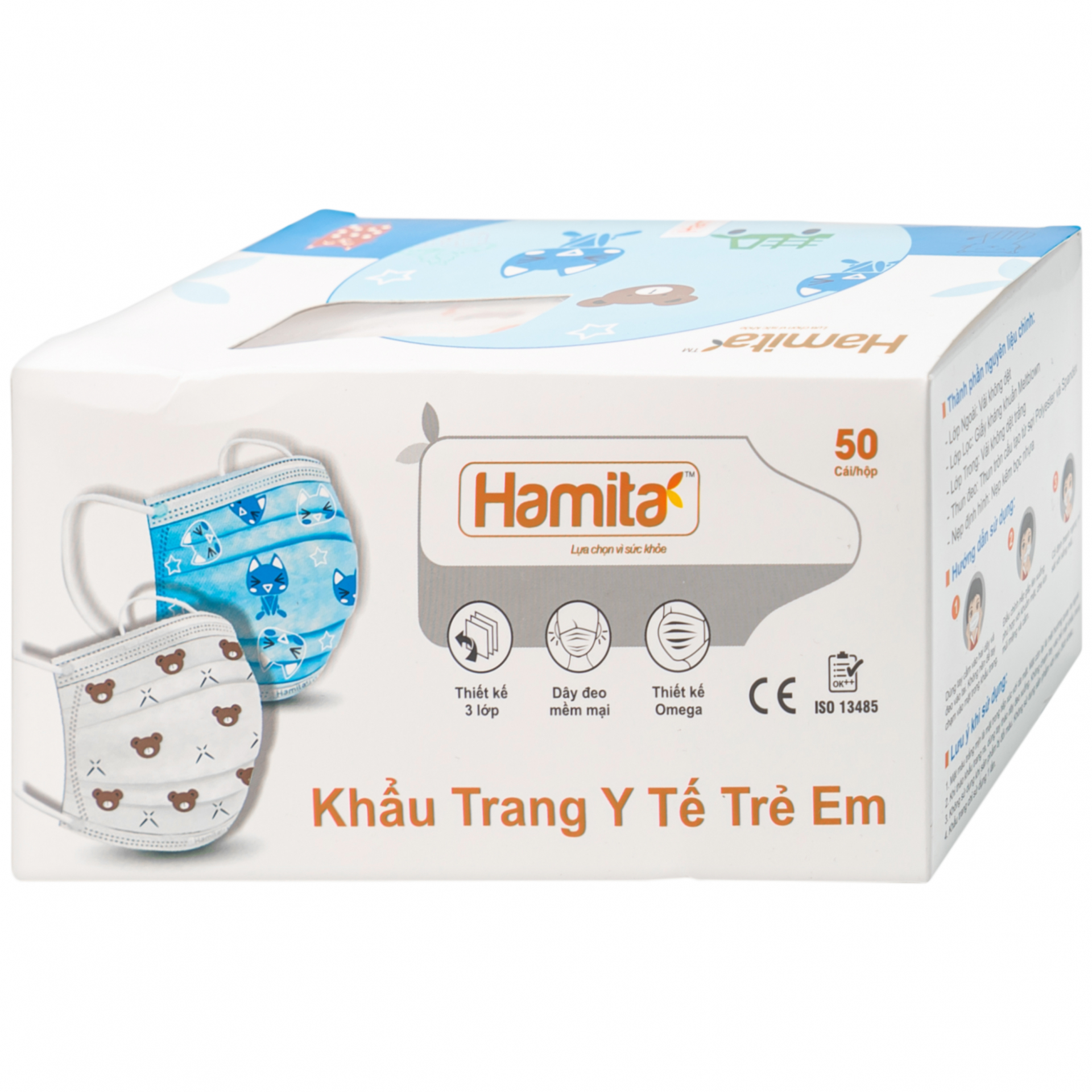 Hình ảnh Khẩu trang y tế trẻ em Hamita ngăn bụi, kháng khuẩn (50 cái)