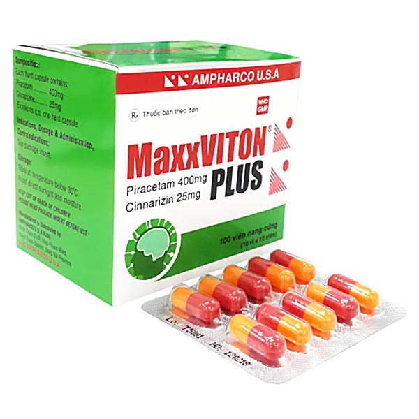 Hình ảnh  Viên nang cứng MaxxViton Plus 400mg/25mg Ampharco U.S.A điều trị rối loạn tiền đình (10 vỉ x 10 viên)