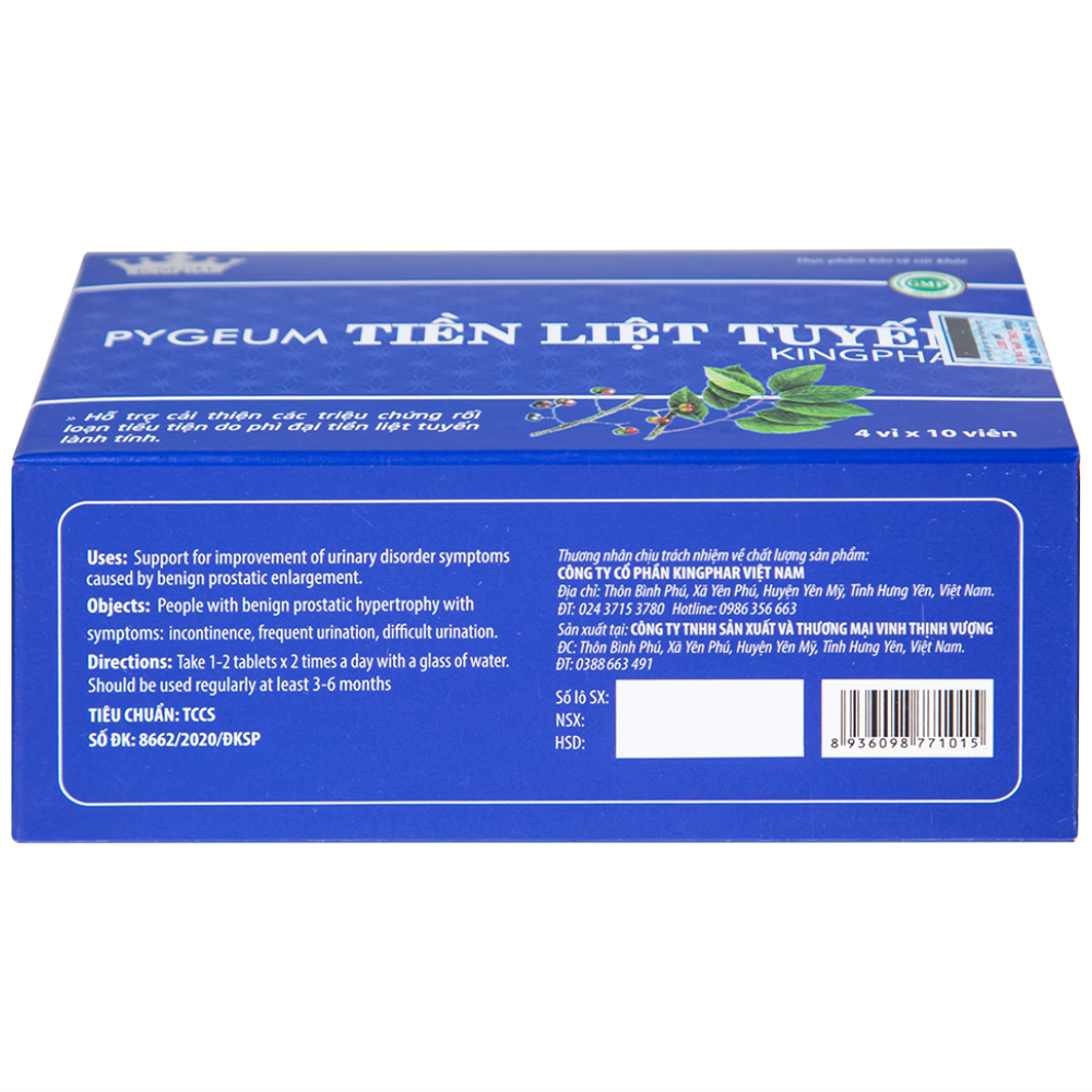 Hình ảnh Viên uống Pygeum Tiền Liệt Tuyến Kingphar hỗ trợ cải thiện rối loạn tiểu tiện (4 vỉ x 10 viên)