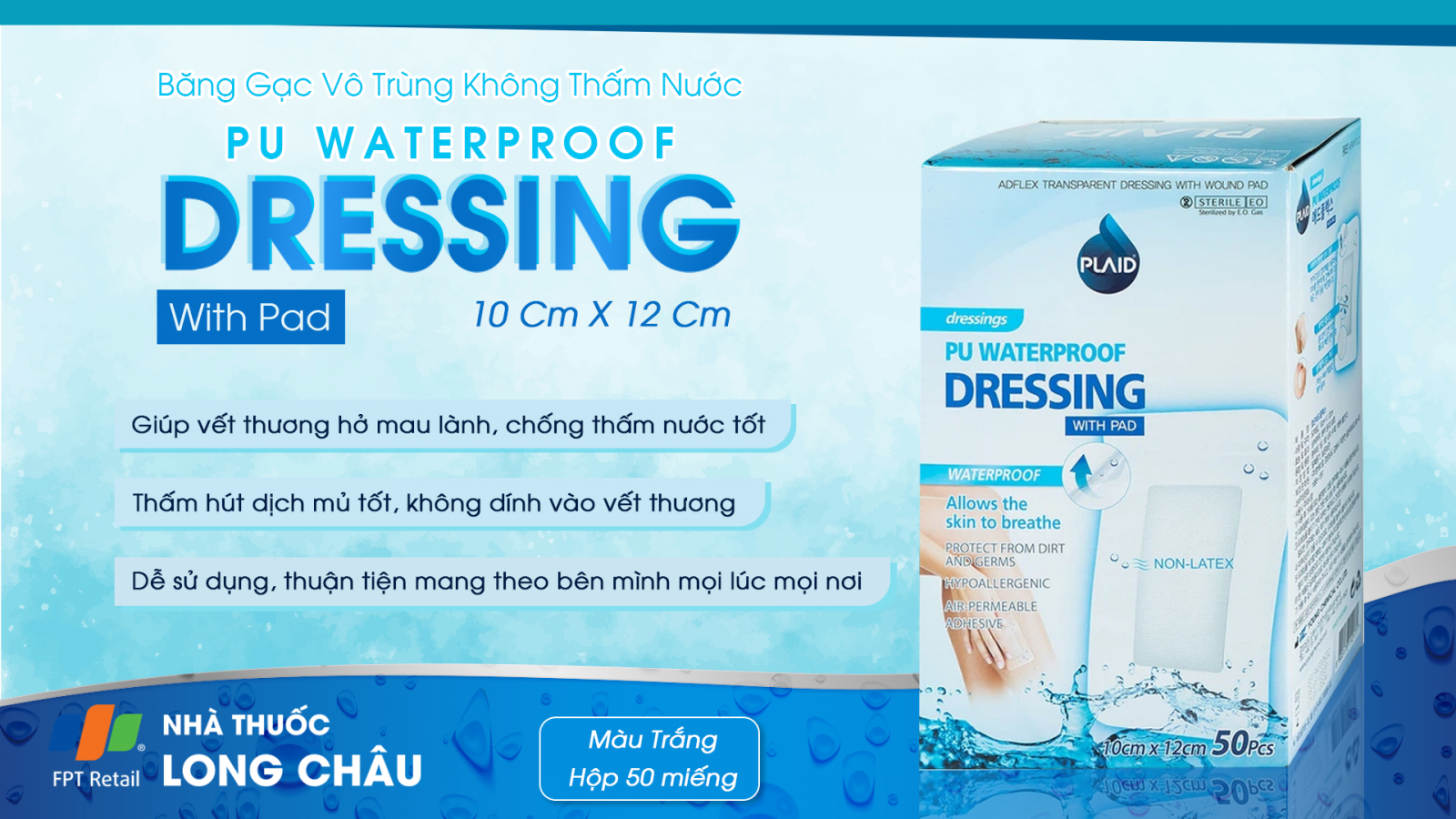 Băng Gạc Vô Trùng Không Thấm Nước Pu Waterproof Dressing With Pad 10 Cm X 12 Cm 2