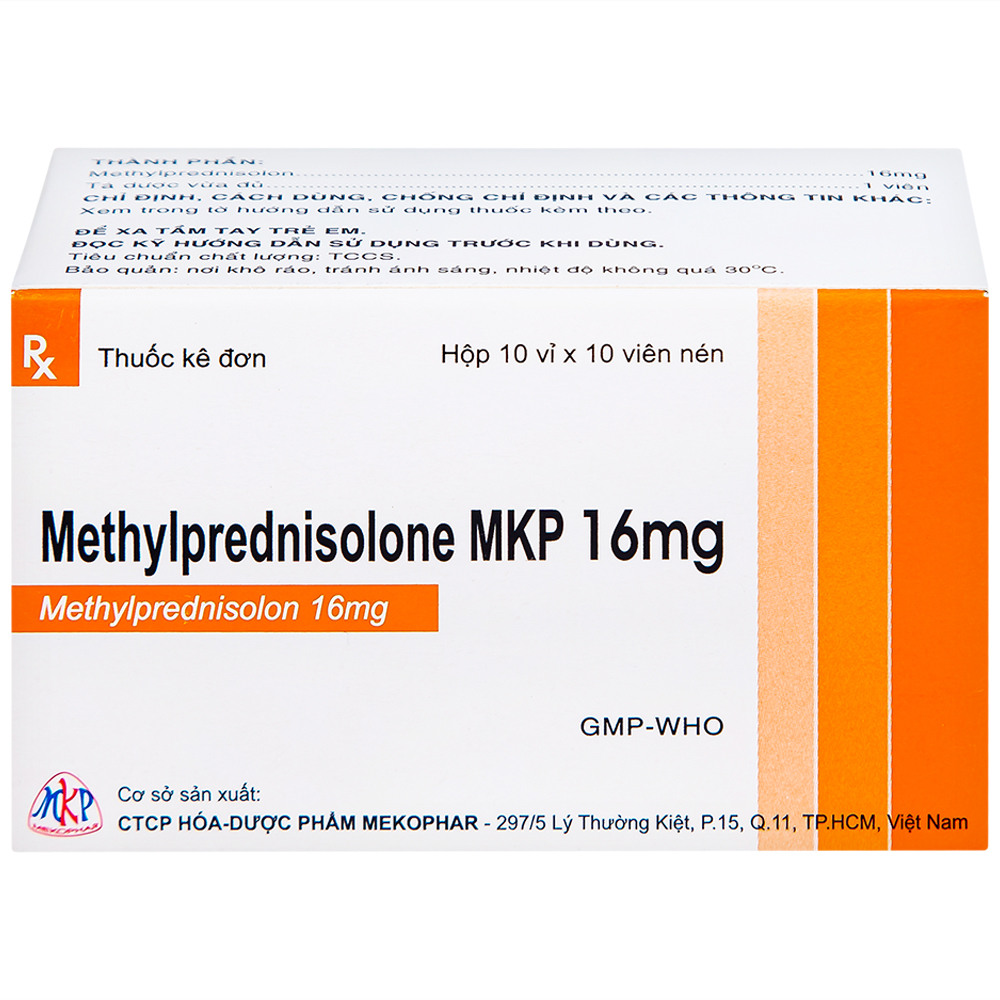 Hình ảnh Thuốc Methylprednisolone MKP 16mg Mekophar kháng viêm, điều trị rối loạn nội tiết, viêm khớp (10 vỉ x 10 viên)