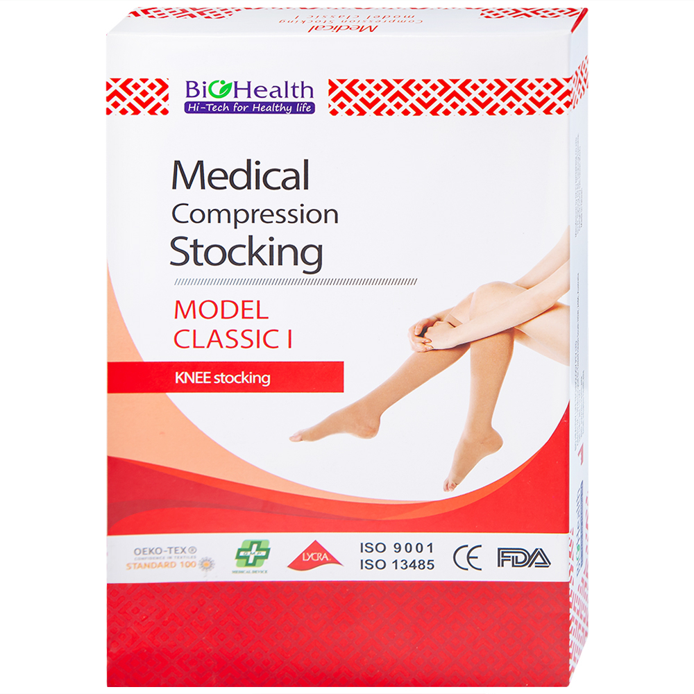 Hình ảnh Vớ gối y khoa Medical Compression Stocking Model Classic I Biohealth size L màu da điều trị giãn tĩnh mạch chân