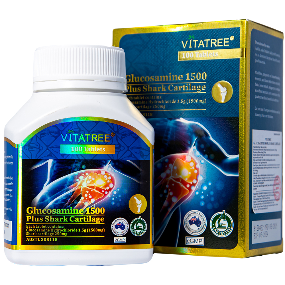 Viên uống Vitatree Glucosamine 1500 Plus Shark Cartilage hỗ trợ duy trì chức năng của khớp (100 viên)