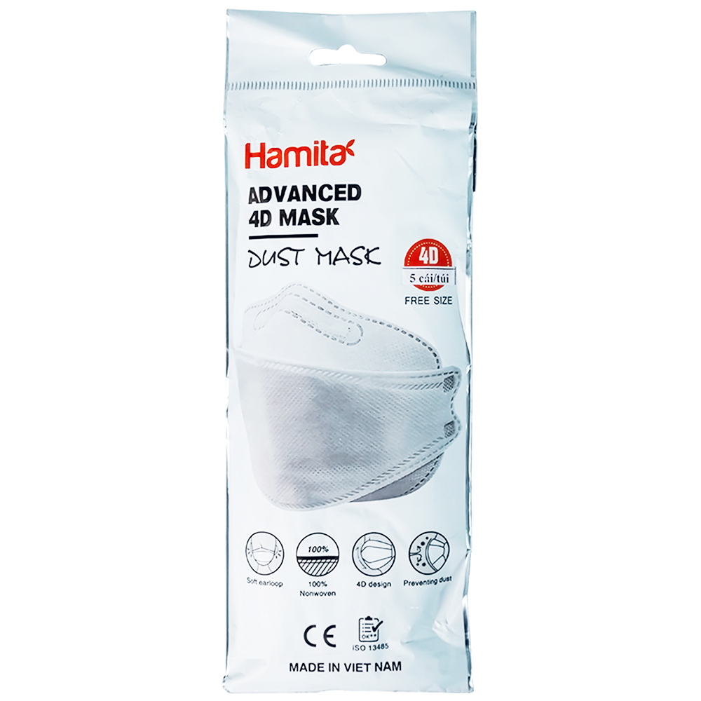 Hình ảnh Khẩu trang y tế Hamita Advanced 4D Mask màu trắng hỗ trợ ngăn khói, bụi, kháng khuẩn (5 cái)