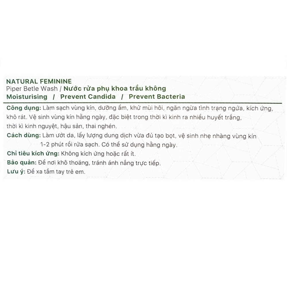 Hình ảnh Nước rửa phụ khoa Natural Feminine Trầu Không làm sạch vùng kín, dưỡng ẩm, khử mùi hôi (100ml)