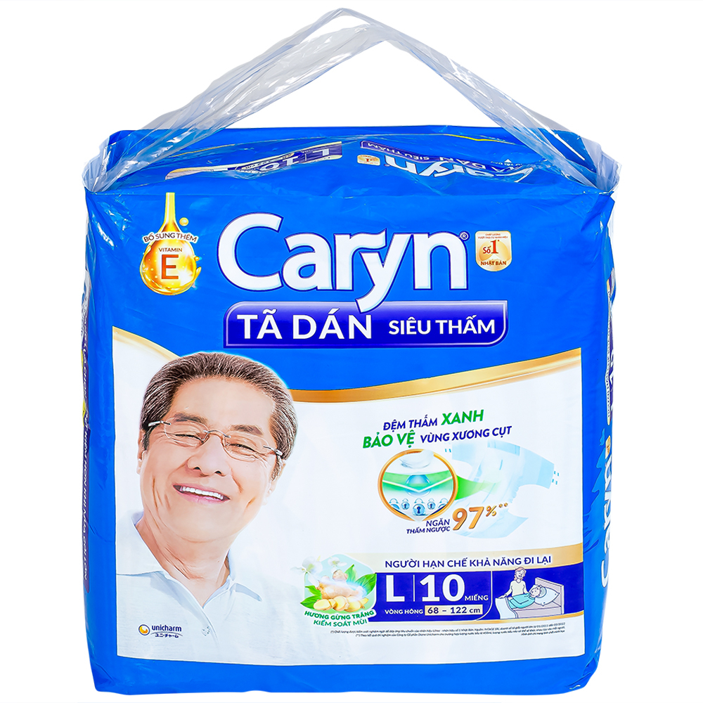 Hình ảnh Tã dán người lớn Caryn siêu thấm size L10, vòng hông 68 x 122cm (10 miếng)