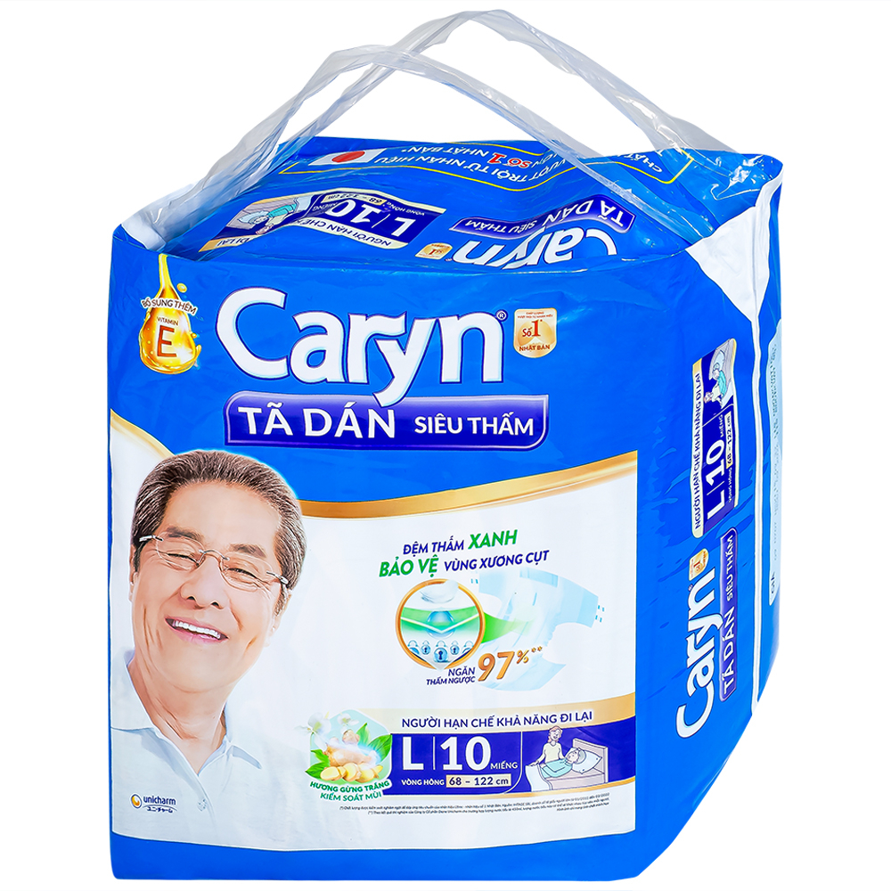 Hình ảnh Tã dán người lớn Caryn siêu thấm size L10, vòng hông 68 x 122cm (10 miếng)