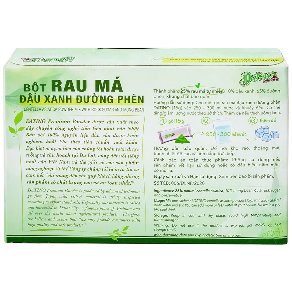 Hình ảnh Bột Rau Má Đậu Xanh Đường Phèn Datino (15g x 10 gói)