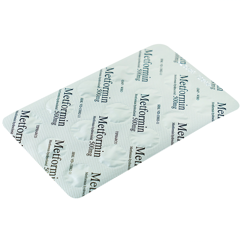 Hình ảnh Viên nén Metformin 500mg Tipharco điều trị đái tháo đường típ 2 (4 vỉ x 15 viên)