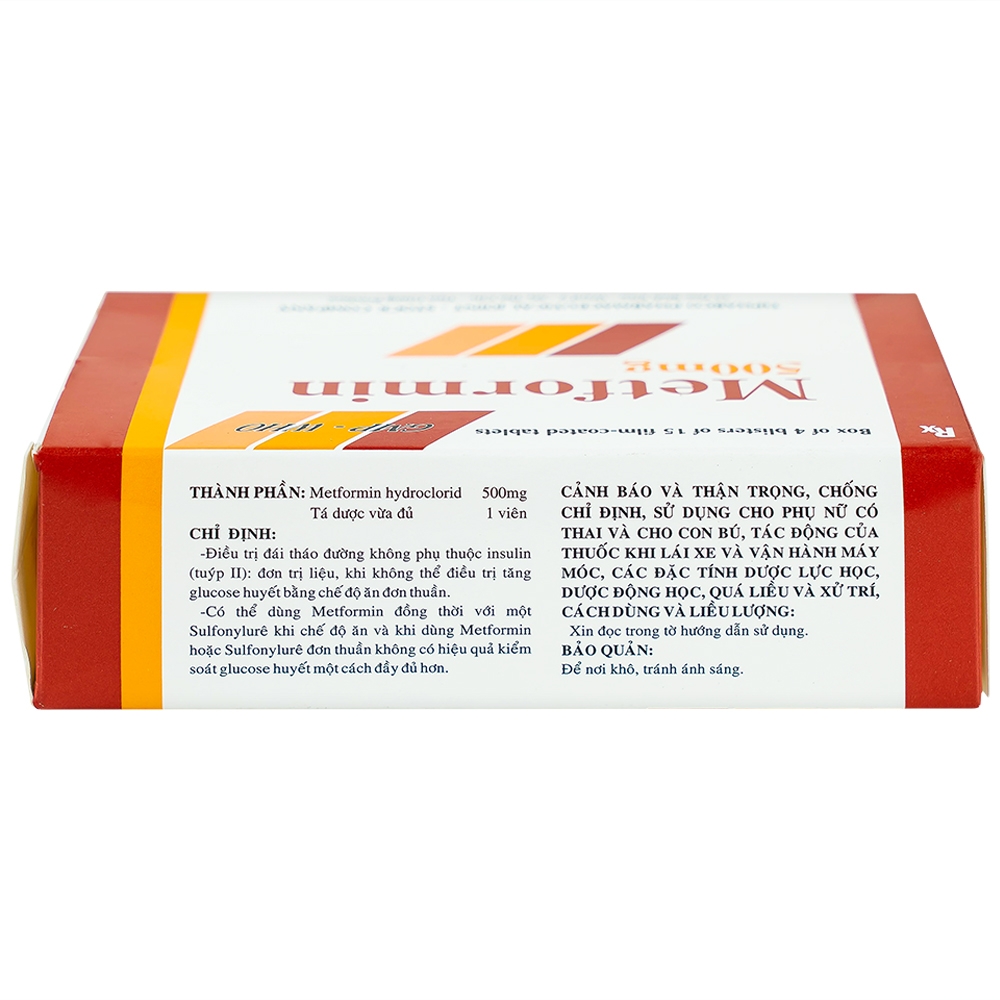 Hình ảnh Viên nén Metformin 500mg Tipharco điều trị đái tháo đường típ 2 (4 vỉ x 15 viên)