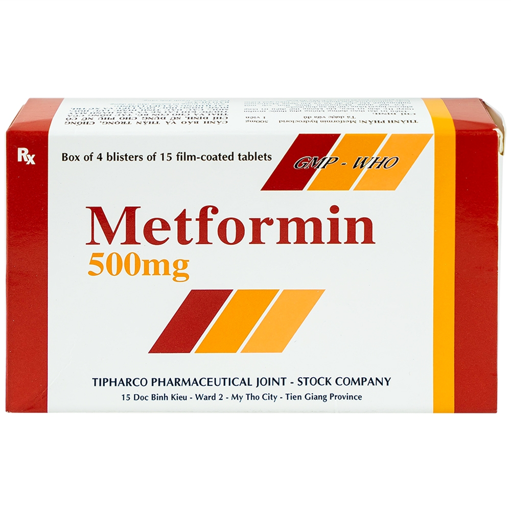 Hình ảnh Viên nén Metformin 500mg Tipharco điều trị đái tháo đường típ 2 (4 vỉ x 15 viên)