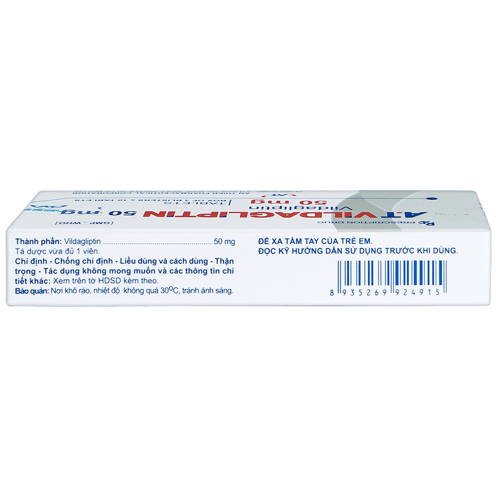 Hình ảnh Thuốc A.T Vildagliptin 50mg An Thiên điều trị đái tháo đường típ 2 (3 vỉ x 10 viên)