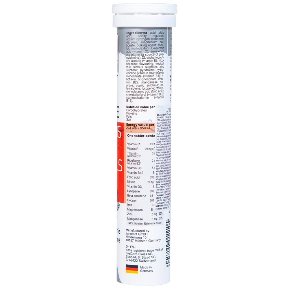 Hình ảnh Viên sủi Active Vitamins And Minerals Dr. Frei Active + Lycopene bổ sung vitamin và khoáng chất cho cơ thể (20 viên)