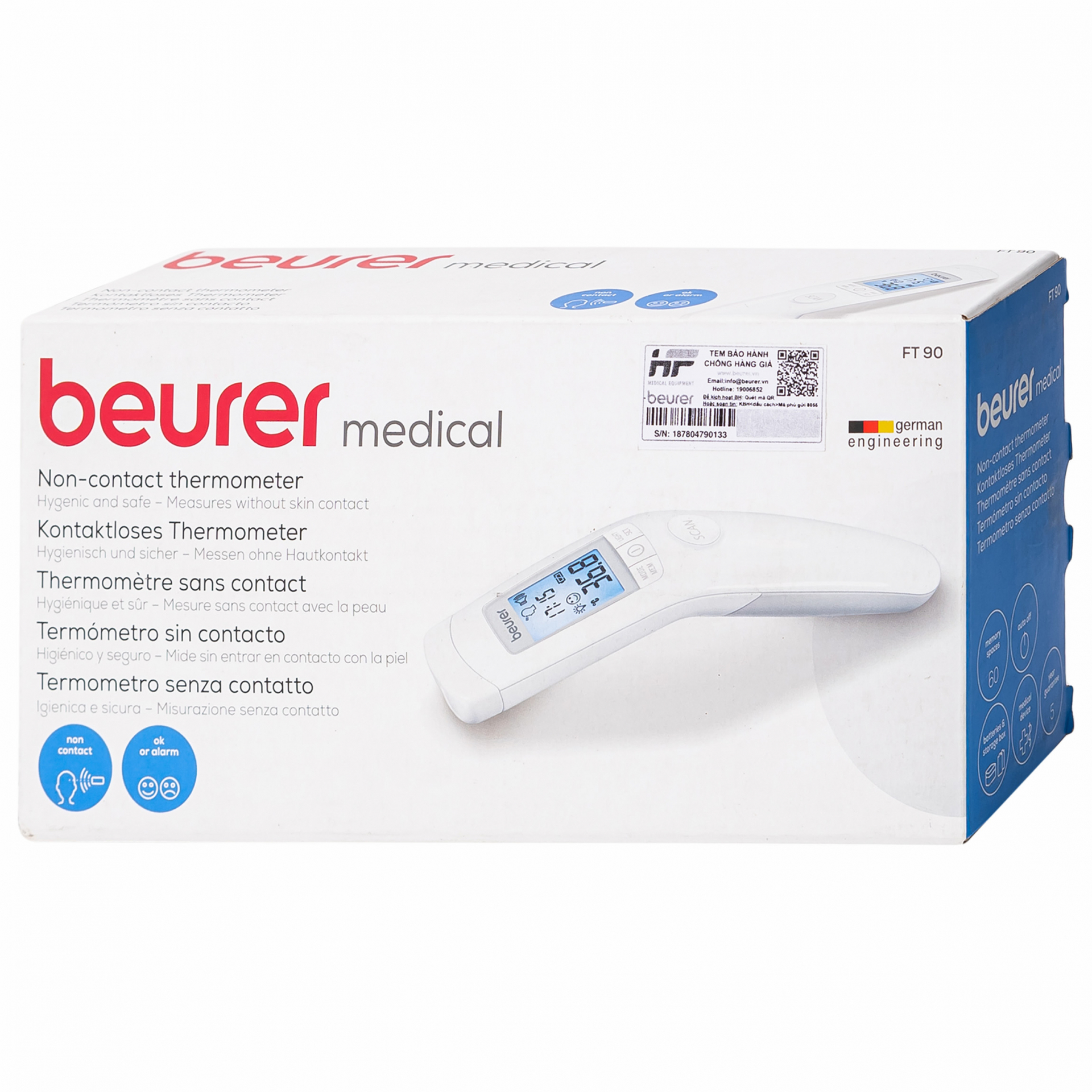Nhiệt kế điện tử Beurer Medical FT90 đo nhiệt độ trán không tiếp xúc, đo nhiệt độ của đồ vật và phòng