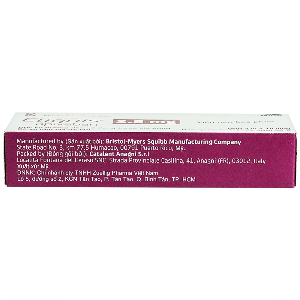 Hình ảnh Thuốc Eliquis 2.5mg Pfizer phòng ngừa biến cố thuyên tắc huyết khối tĩnh mạch, đột quỵ (20 viên)