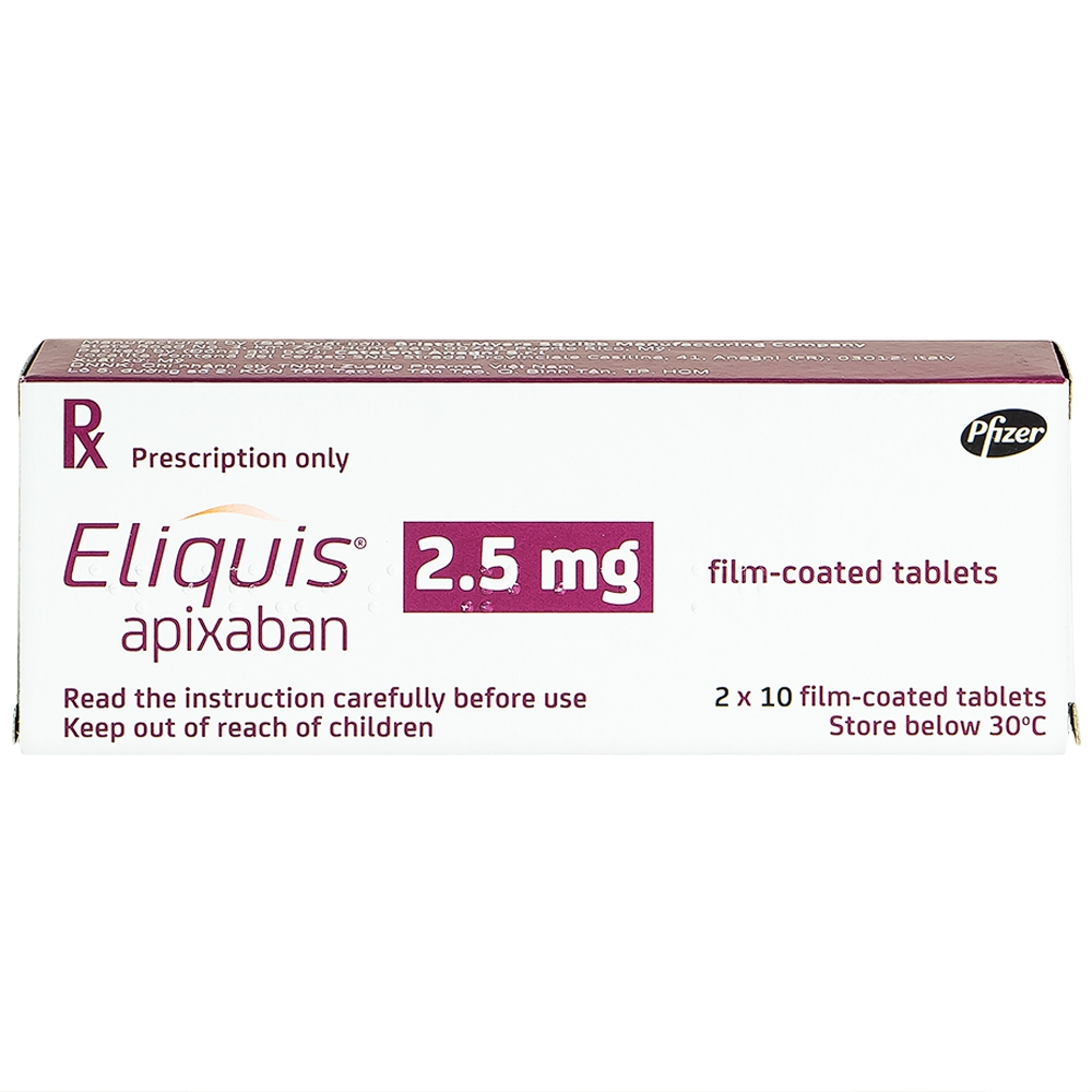 Hình ảnh Thuốc Eliquis 2.5mg Pfizer phòng ngừa biến cố thuyên tắc huyết khối tĩnh mạch, đột quỵ (20 viên)