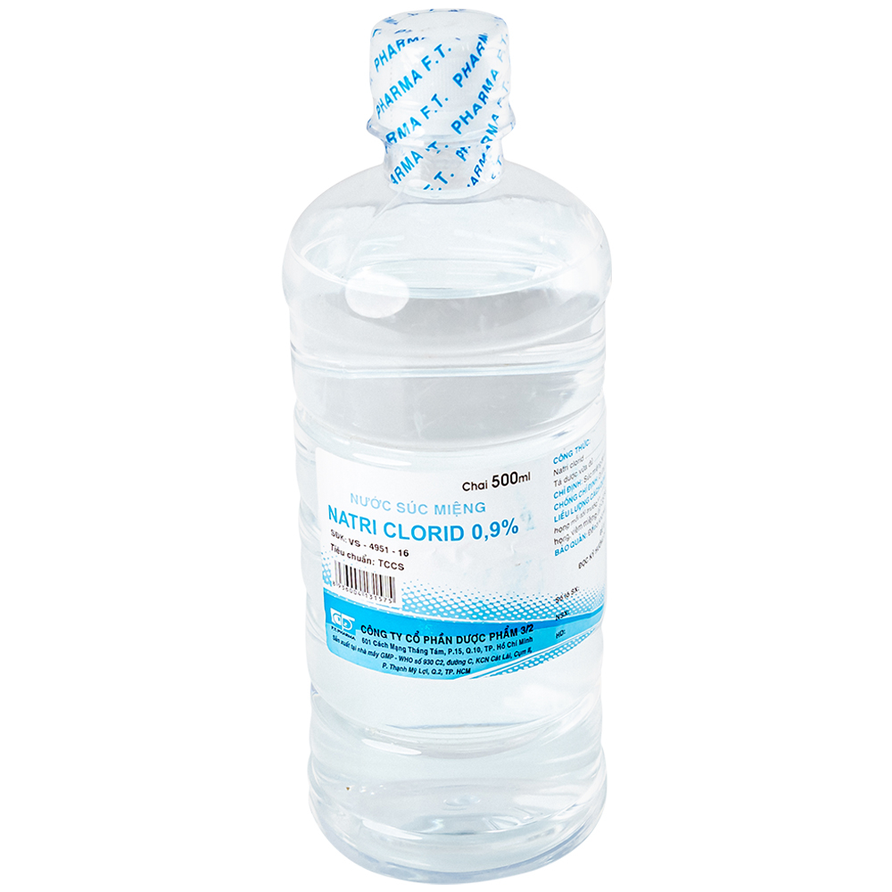 Hình ảnh Nước súc miệng Natri Clorid 0.9% Dược Phẩm 3/2 vệ sinh răng, miệng, họng (500ml)