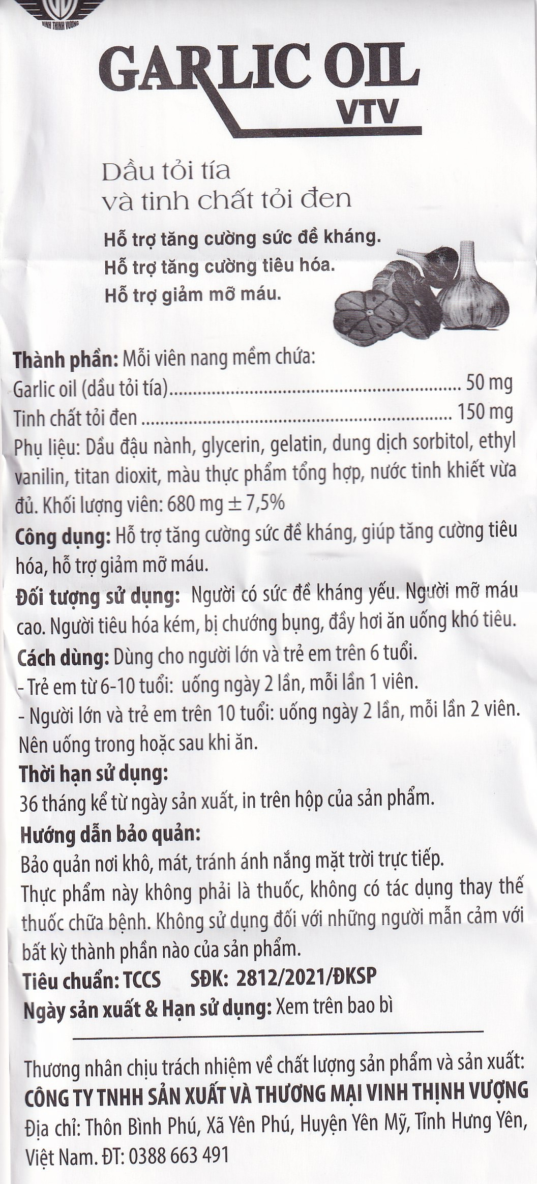 Hình ảnh Viên dầu tỏi đen Garlics Oil VTV hỗ trợ tăng cường sức đề kháng (60 viên)