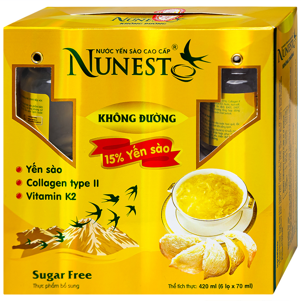 Hình ảnh Nước Yến Sào cao cấp Nunest 15% không đường, giúp bồi bổ cơ thể, tăng cường sức khỏe (6 hũ x 70ml)