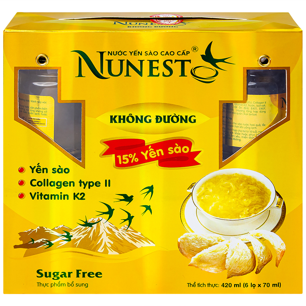 Hình ảnh Nước Yến Sào cao cấp Nunest 15% không đường, giúp bồi bổ cơ thể, tăng cường sức khỏe (6 hũ x 70ml)