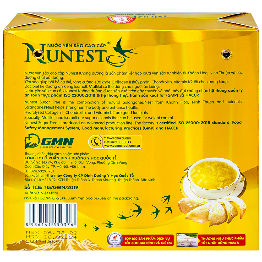 Hình ảnh Nước Yến Sào cao cấp Nunest 15% không đường, giúp bồi bổ cơ thể, tăng cường sức khỏe (6 hũ x 70ml)
