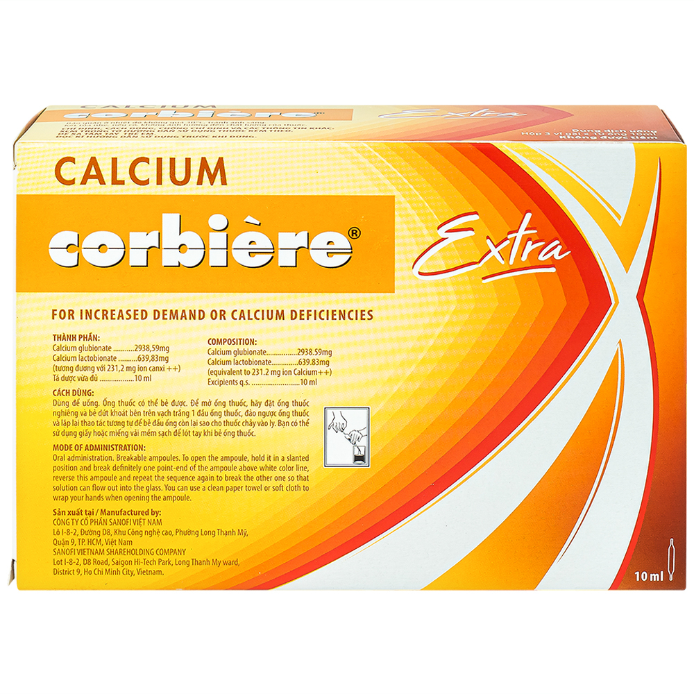 Hình ảnh Dung dịch uống Calcium Corbière Extra Sanofi bổ sung canxi, hỗ trợ điều trị loãng xương (3 vỉ x 10 ống x 10ml)