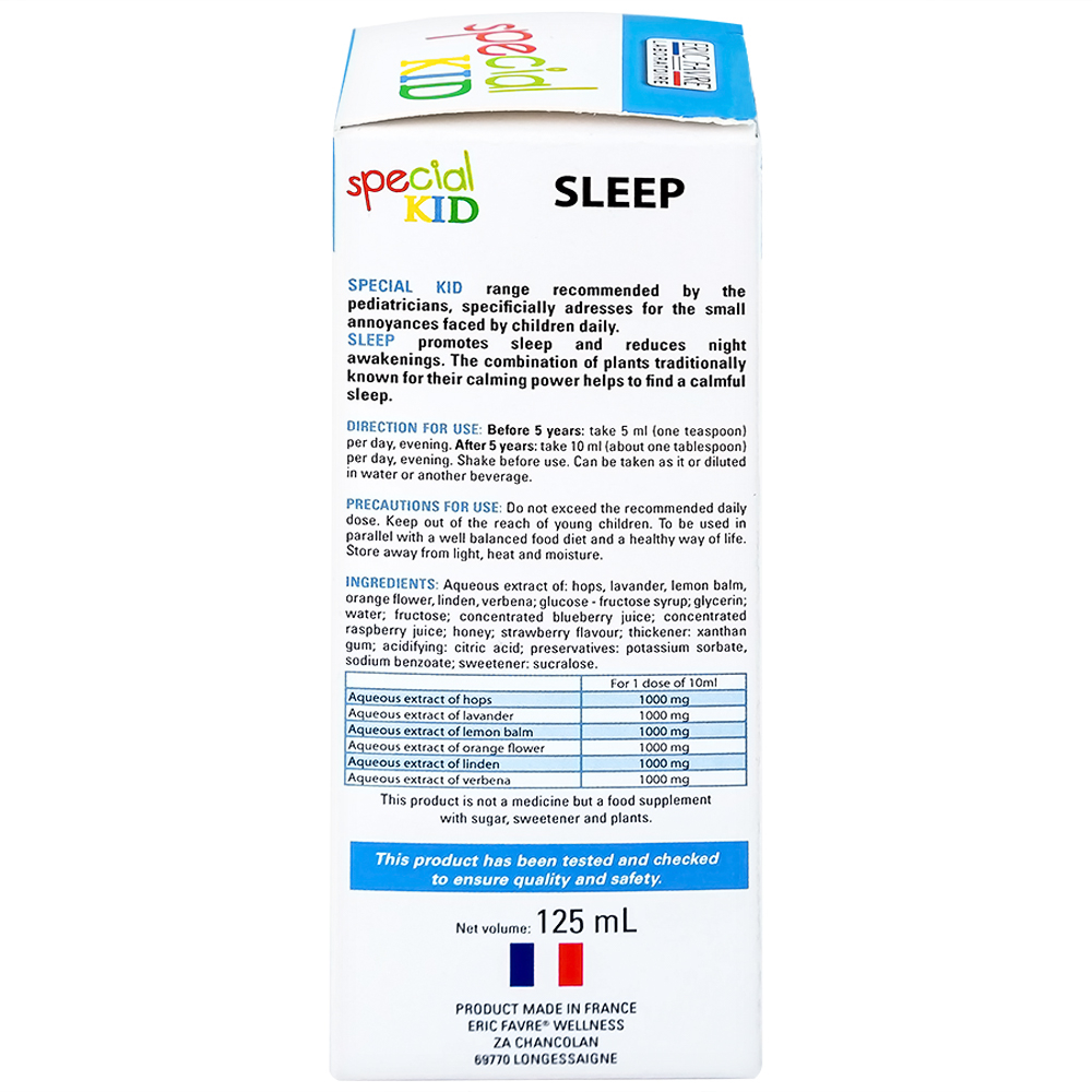 Hình ảnh Siro Special Kid Sommeil hỗ trợ an thần kinh, giúp trẻ ngủ ngon giấc (125ml)