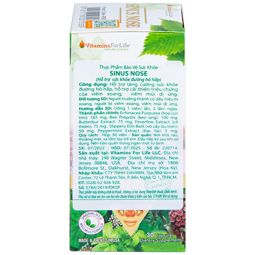 Hình ảnh Viên uống Sinus Nose Vitamins For Life hỗ trợ tăng cường sức khỏe đường hô hấp (30 viên)