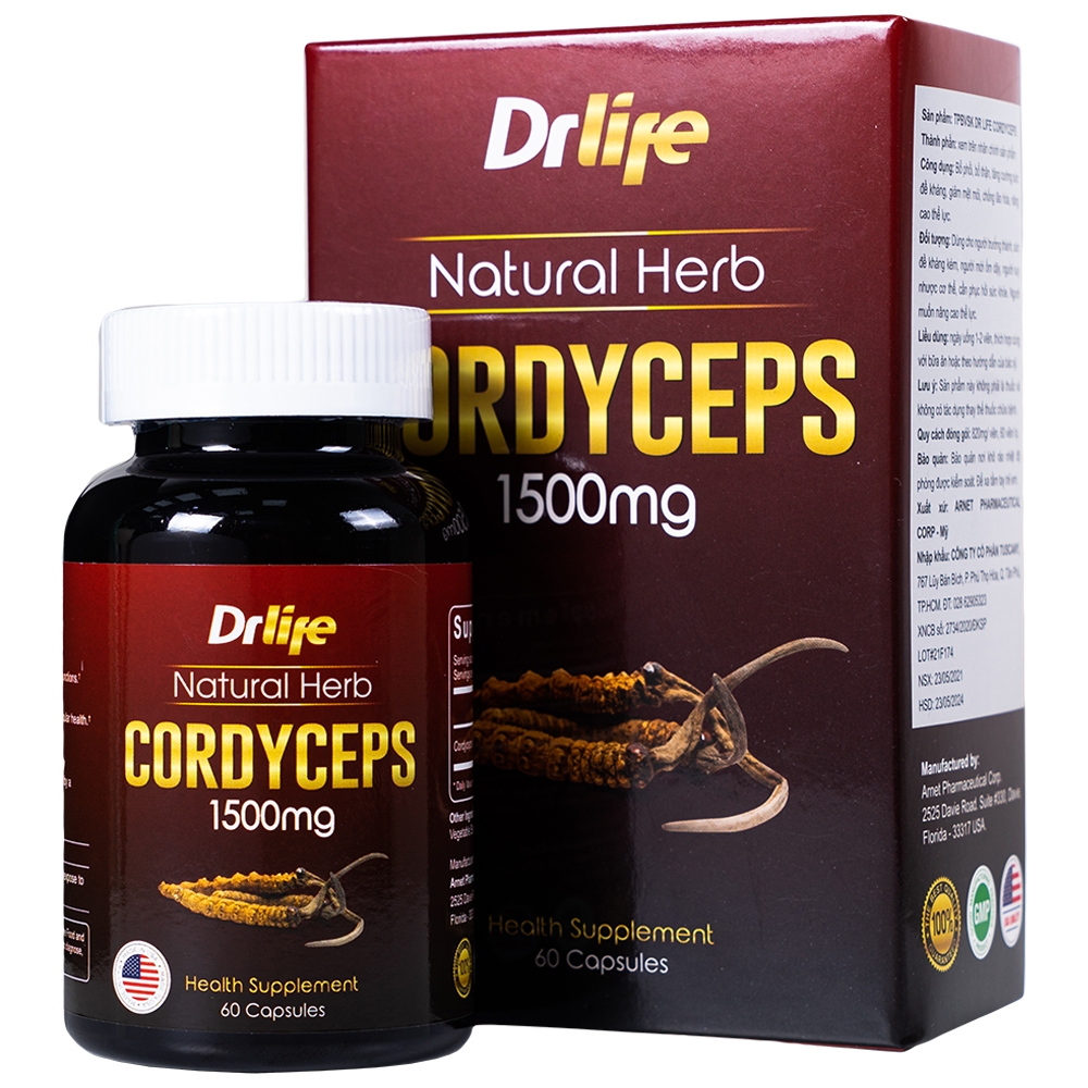 Hình ảnh Viên uống Đông Trùng Hạ Thảo Dr Life Natural Herb Cordyceps 1500mg tăng cường sức đề kháng (60 viên)