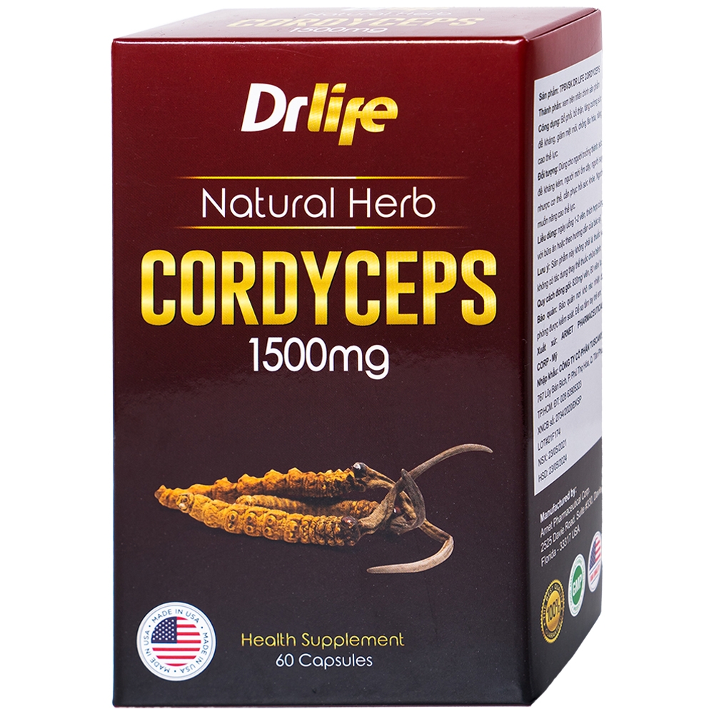 Hình ảnh Viên uống Đông Trùng Hạ Thảo Dr Life Natural Herb Cordyceps 1500mg tăng cường sức đề kháng (60 viên)