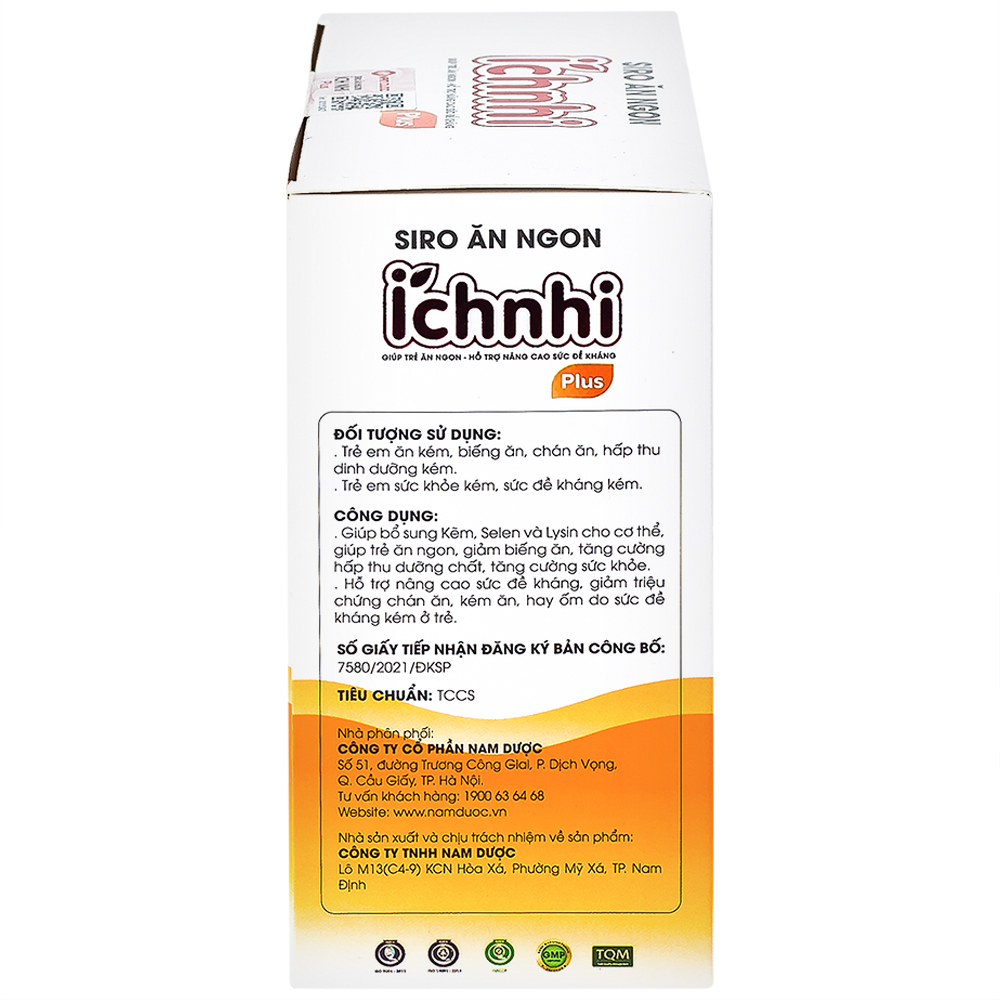 Hình ảnh Siro Ích Nhi Plus Nam Dược bổ sung kẽm, seien và lysin giúp trẻ ăn ngon (4 vỉ x 5 ống x 10ml)