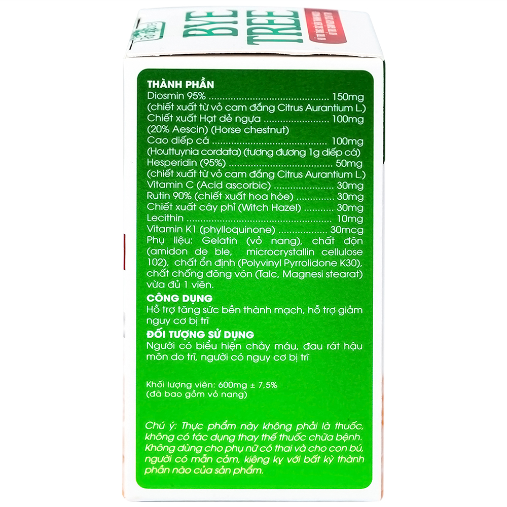 Hình ảnh Viên uống Bye Tree Royal Care hỗ trợ tăng sức bền thành mạch, giảm nguy cơ bị trĩ (60 viên)