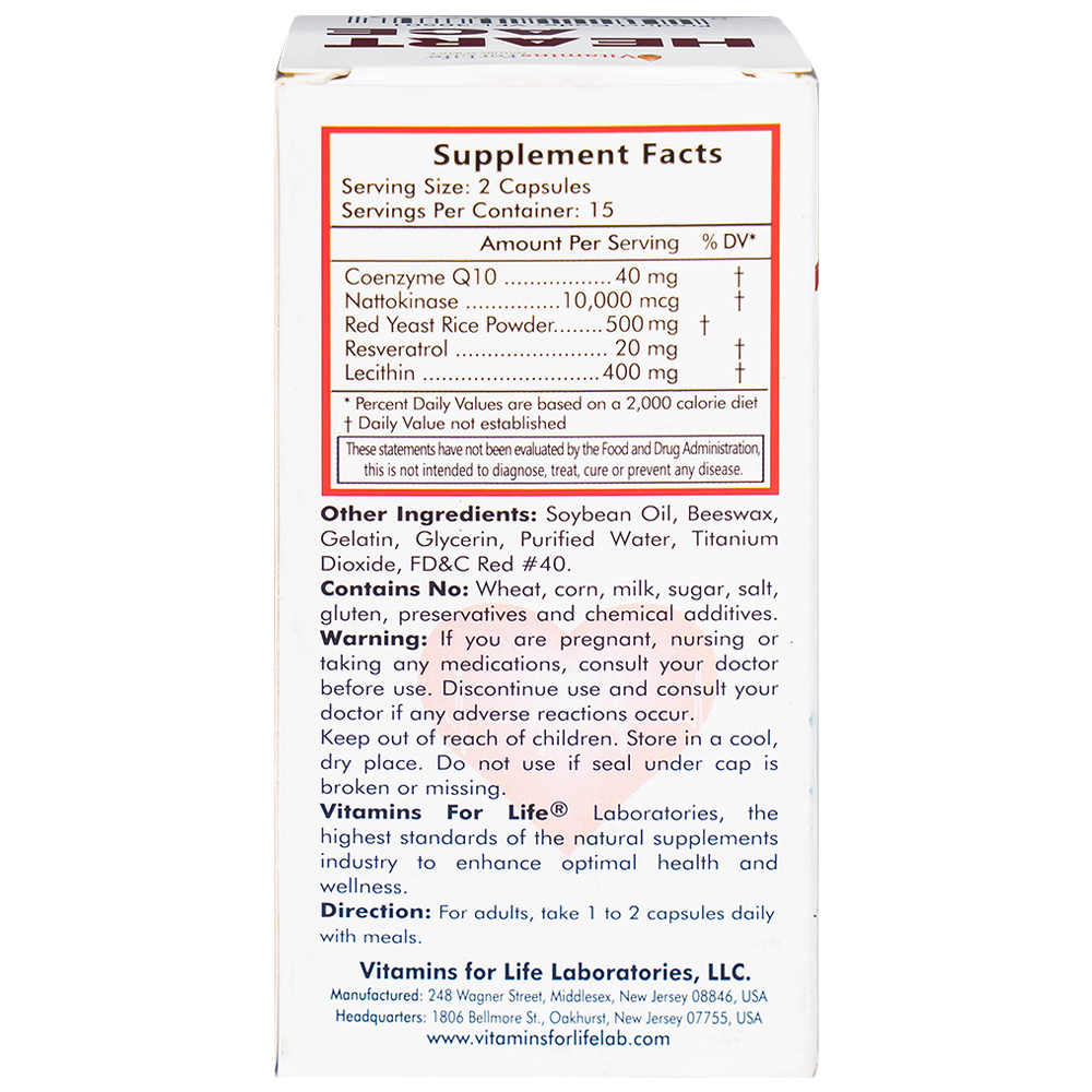 Hình ảnh Viên uống Heart Ace Support Vitamins For Life hỗ trợ sức khỏe tim mạch, điều hòa nhịp tim (Hộp 30 viên)