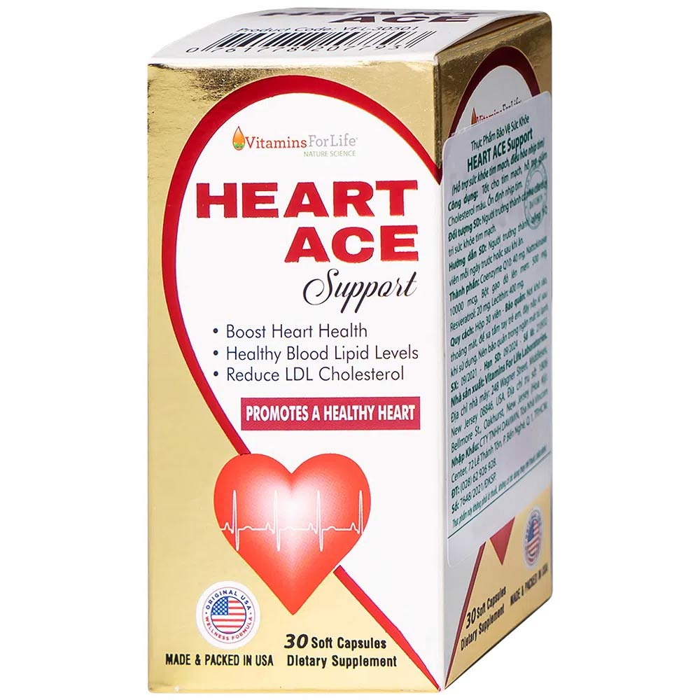 Hình ảnh Viên uống Heart Ace Support Vitamins For Life hỗ trợ sức khỏe tim mạch, điều hòa nhịp tim (Hộp 30 viên)