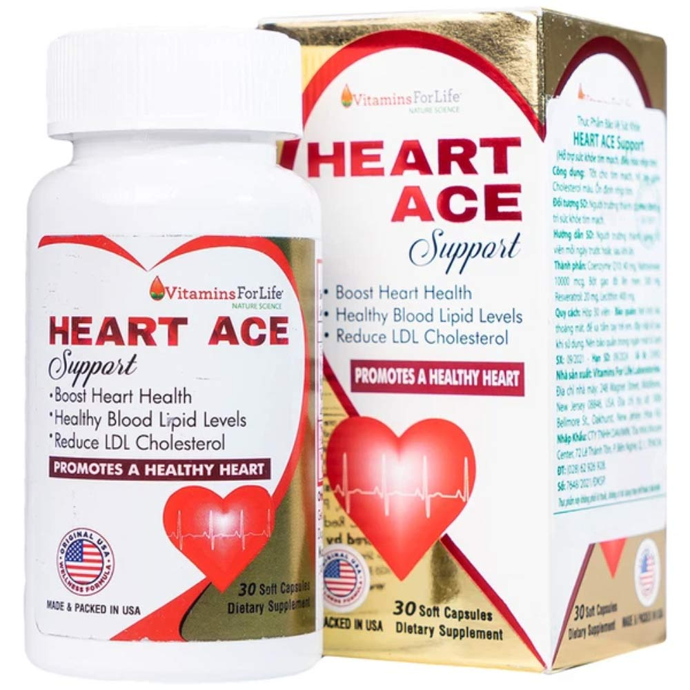 Viên uống Heart Ace Support Vitamins For Life hỗ trợ sức khỏe tim mạch, điều hòa nhịp tim (Hộp 30 viên)