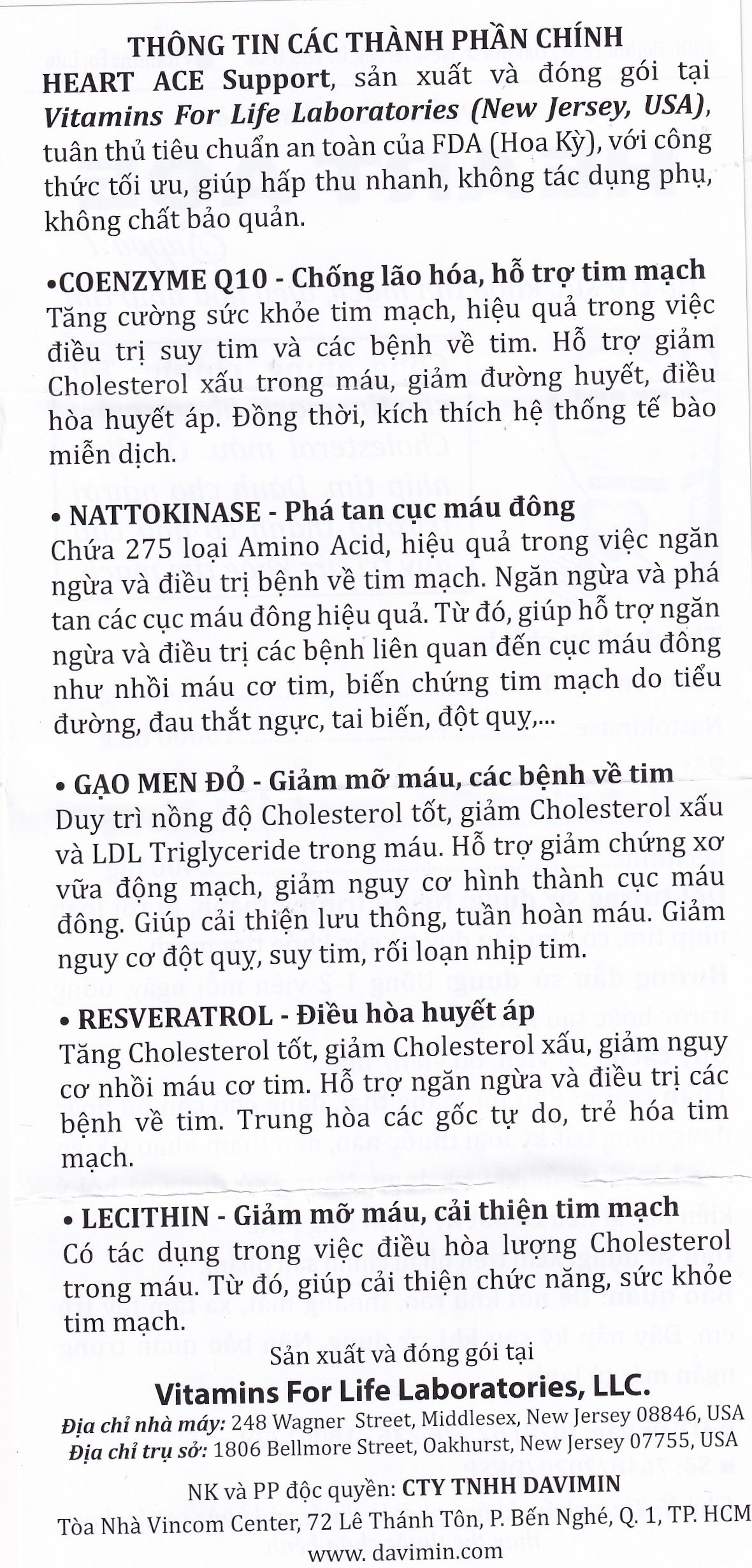 Hình ảnh Viên uống Heart Ace Support Vitamins For Life hỗ trợ sức khỏe tim mạch, điều hòa nhịp tim (Hộp 30 viên)