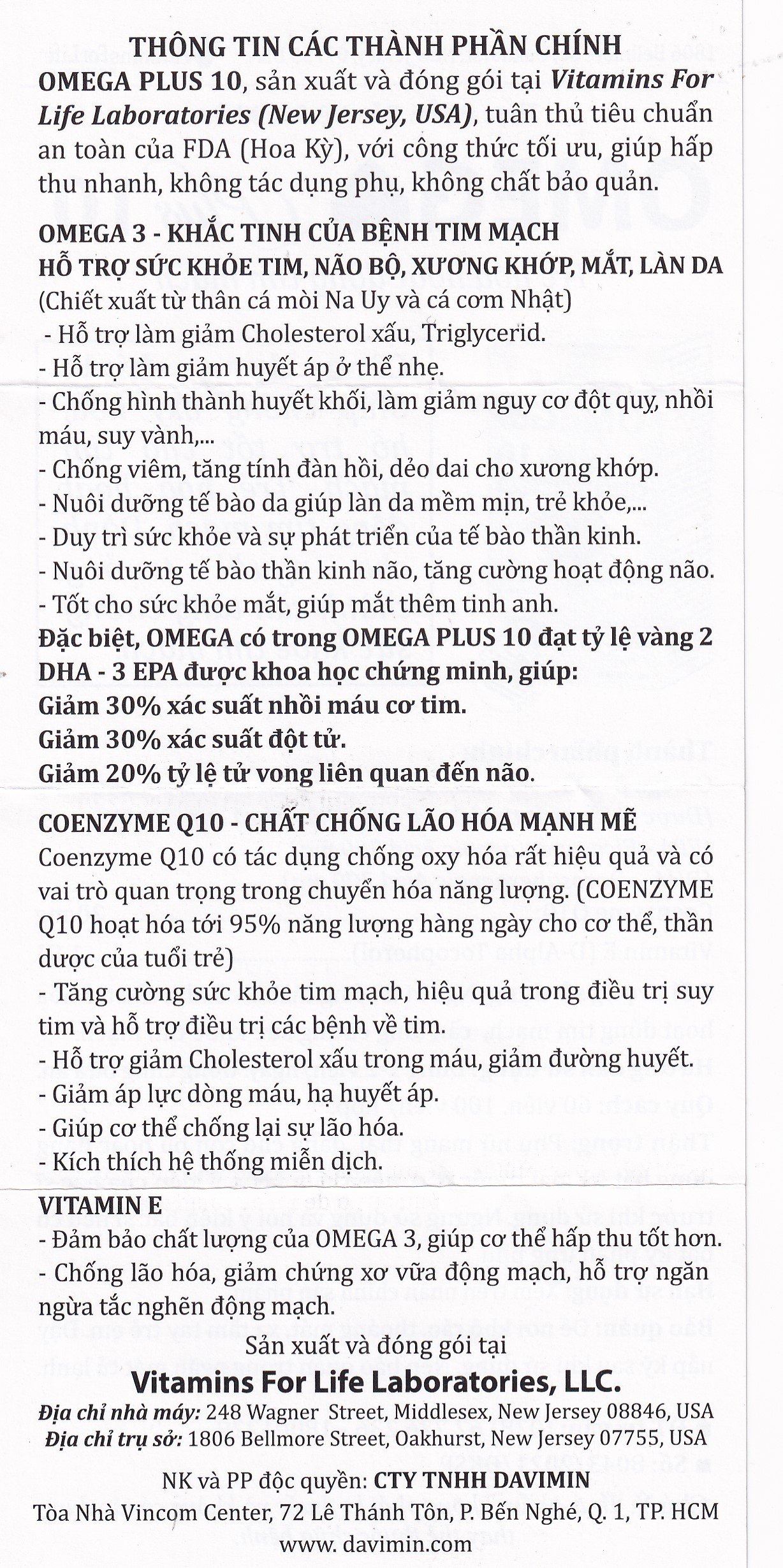 Hình ảnh Viên uống Omega Plus 10 Vitamins For Life chống oxy hóa, hỗ trợ tốt cho tim mạch (Hộp 60 viên)
