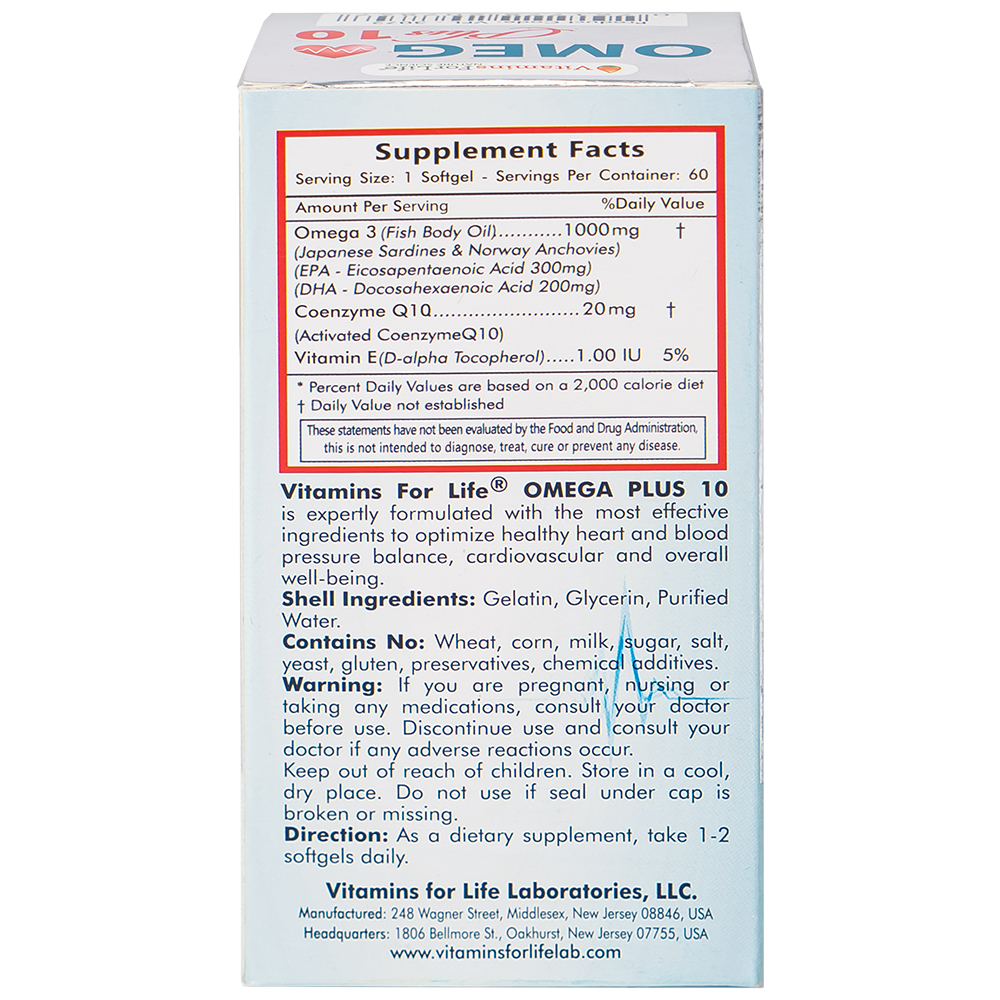 Hình ảnh Viên uống Omega Plus 10 Vitamins For Life chống oxy hóa, hỗ trợ tốt cho tim mạch (Hộp 60 viên)