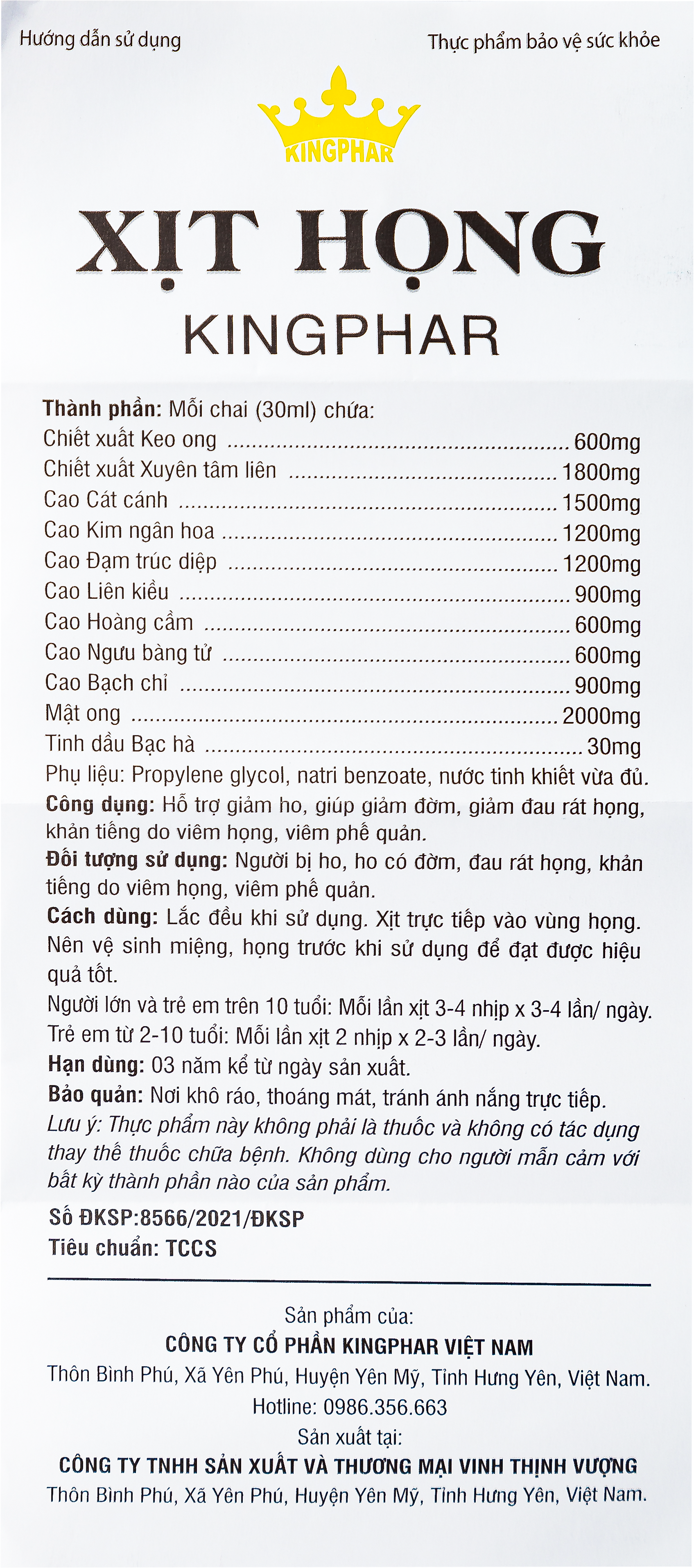 Hình ảnh Xịt Họng Kingphar dùng cho người bị ho, ho có đờm, đau rát họng, khàn tiếng do viêm họng, viêm phế quản (30ml)