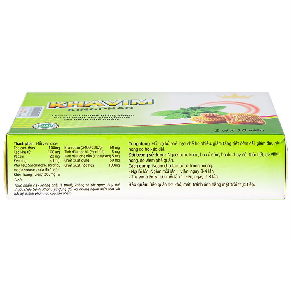 Hình ảnh Viên ngậm Khavim Kingphar dùng cho người bị ho khan, ho có đờm (2 vỉ x 10 viên)