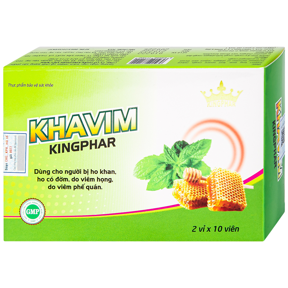 Hình ảnh Viên ngậm Khavim Kingphar dùng cho người bị ho khan, ho có đờm (2 vỉ x 10 viên)