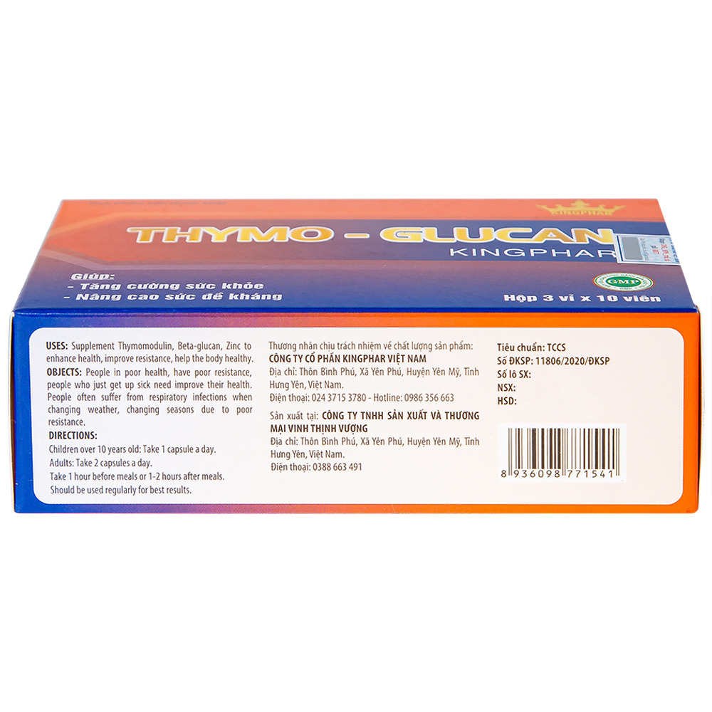 Hình ảnh Viên uống Thymo-Glucan Kingphar nâng cao sức đề kháng, giúp cơ thể khỏe mạnh (3 vỉ x 10 viên) 