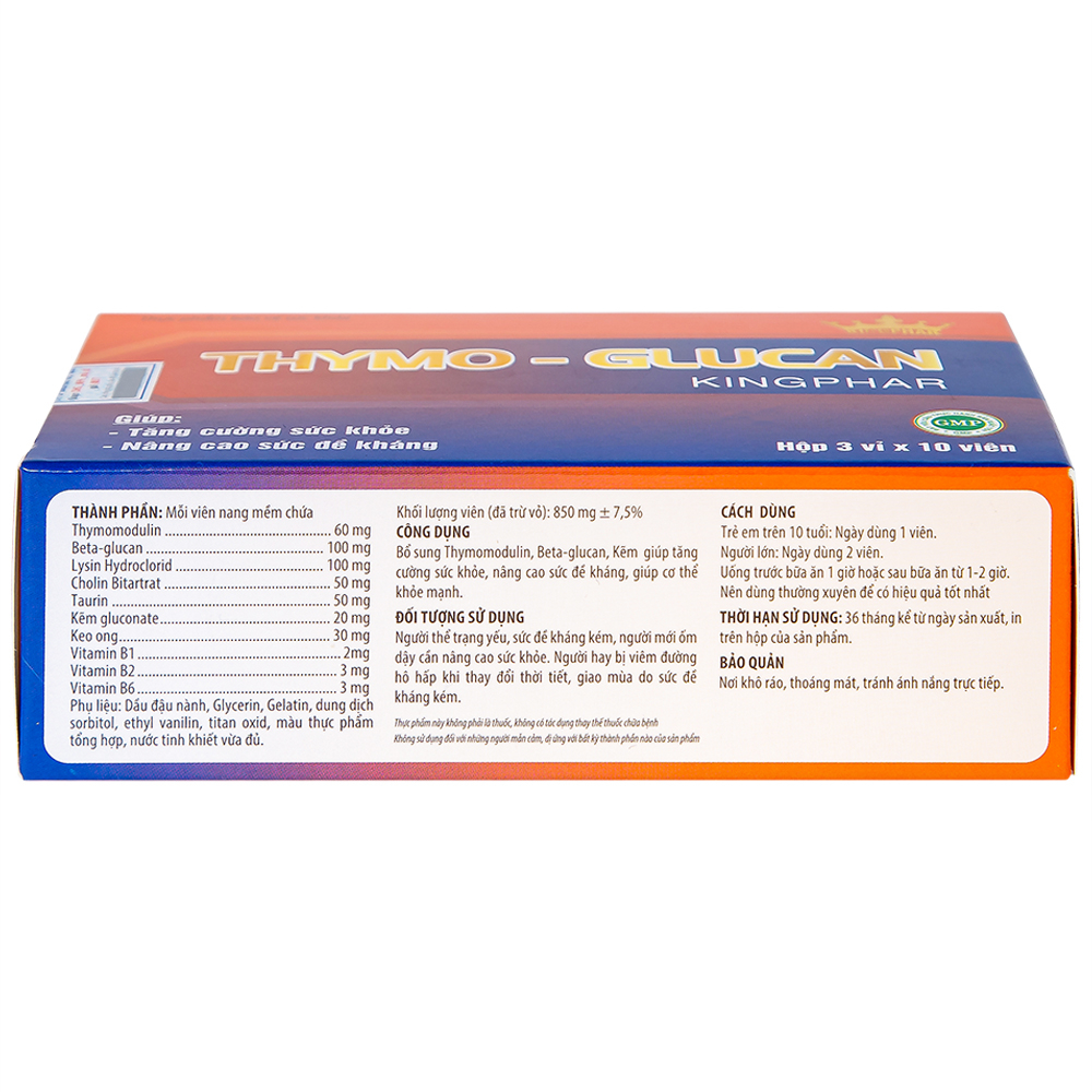 Hình ảnh Viên uống Thymo-Glucan Kingphar nâng cao sức đề kháng, giúp cơ thể khỏe mạnh (3 vỉ x 10 viên) 