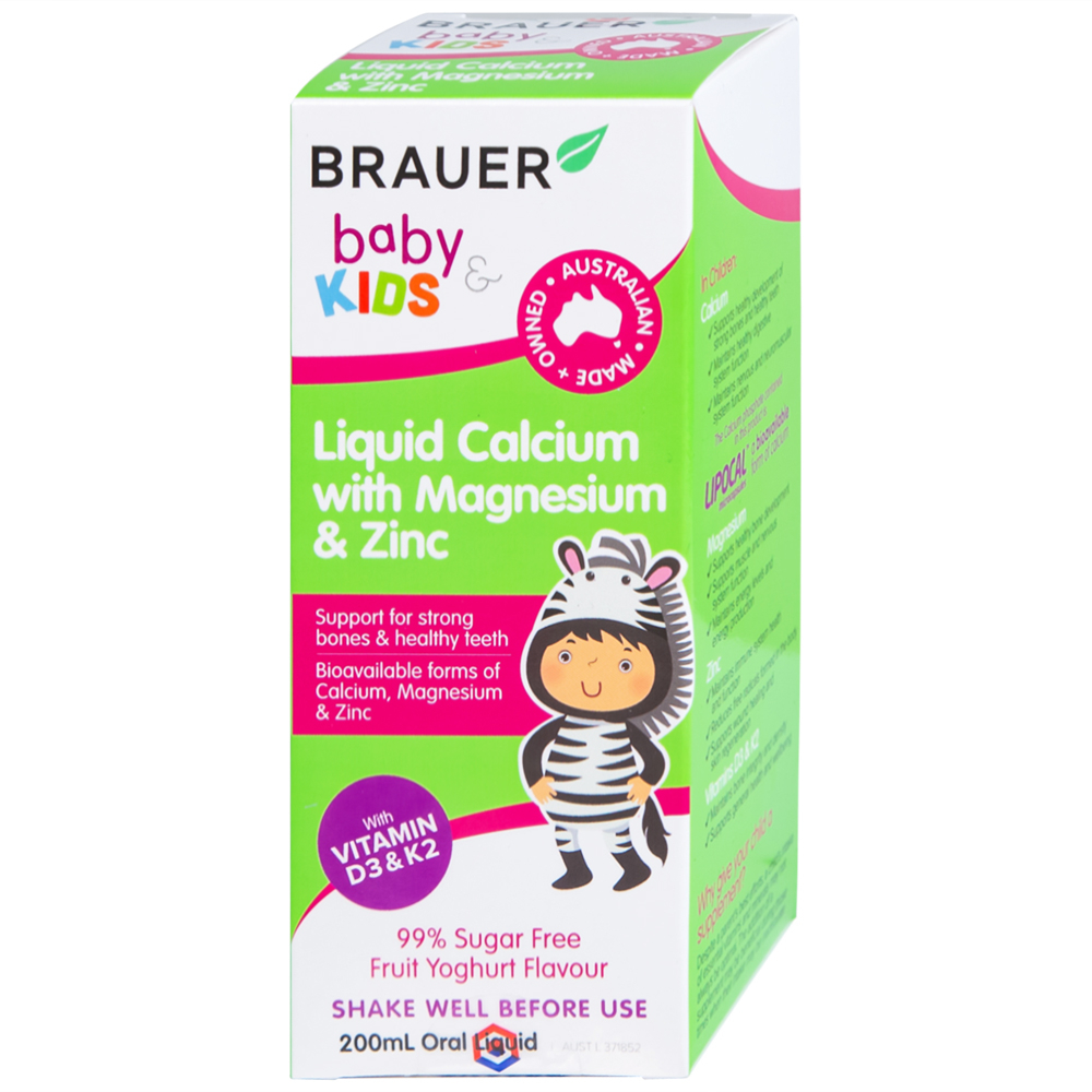 Hình ảnh Siro Brauer Baby Kids Liquid Calcium With Magnesium And Zinc 200ml hỗ trợ xương, răng chắc khỏe
