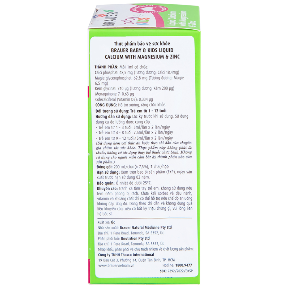 Hình ảnh Siro Brauer Baby Kids Liquid Calcium With Magnesium And Zinc 200ml hỗ trợ xương, răng chắc khỏe