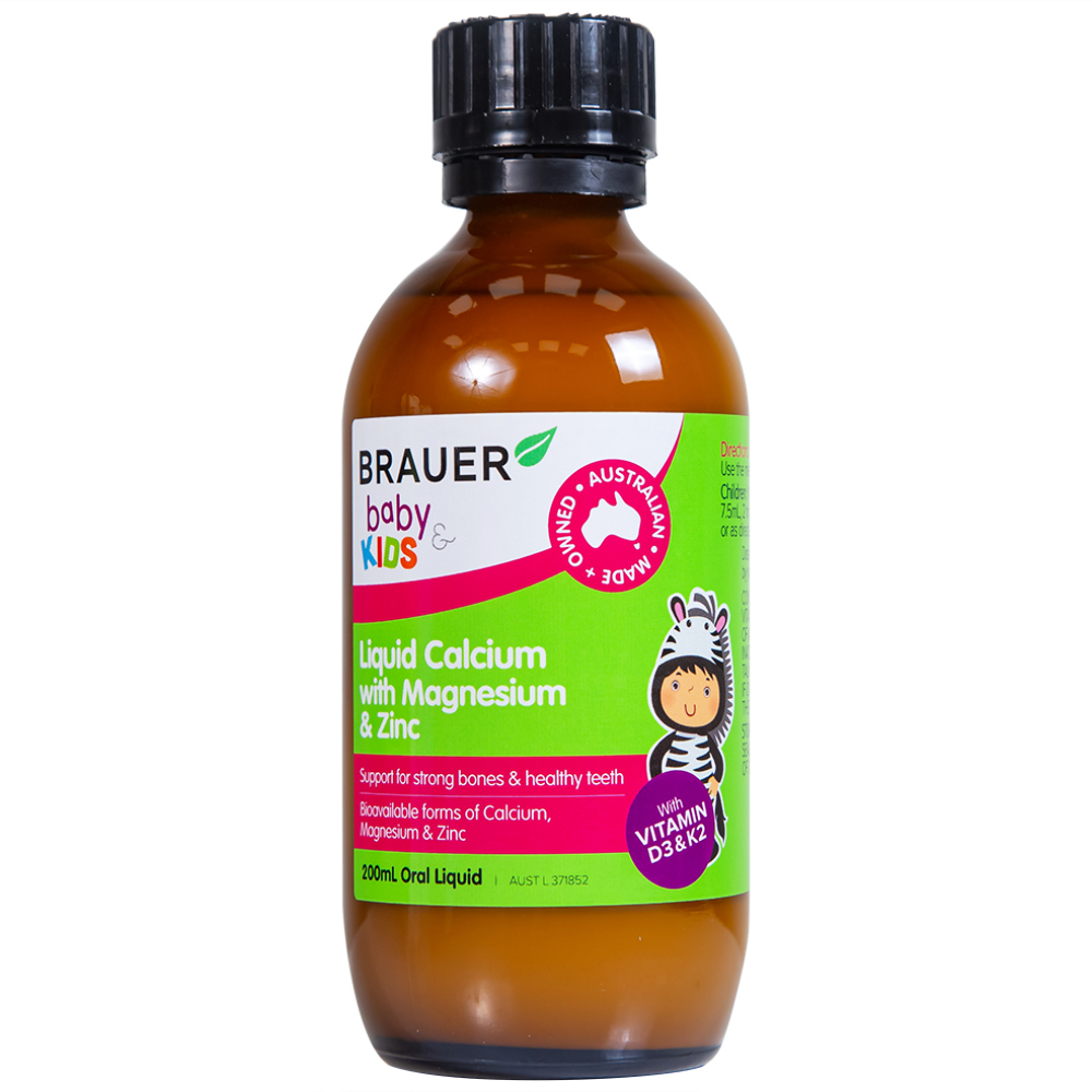 Hình ảnh Siro Brauer Baby Kids Liquid Calcium With Magnesium And Zinc 200ml hỗ trợ xương, răng chắc khỏe